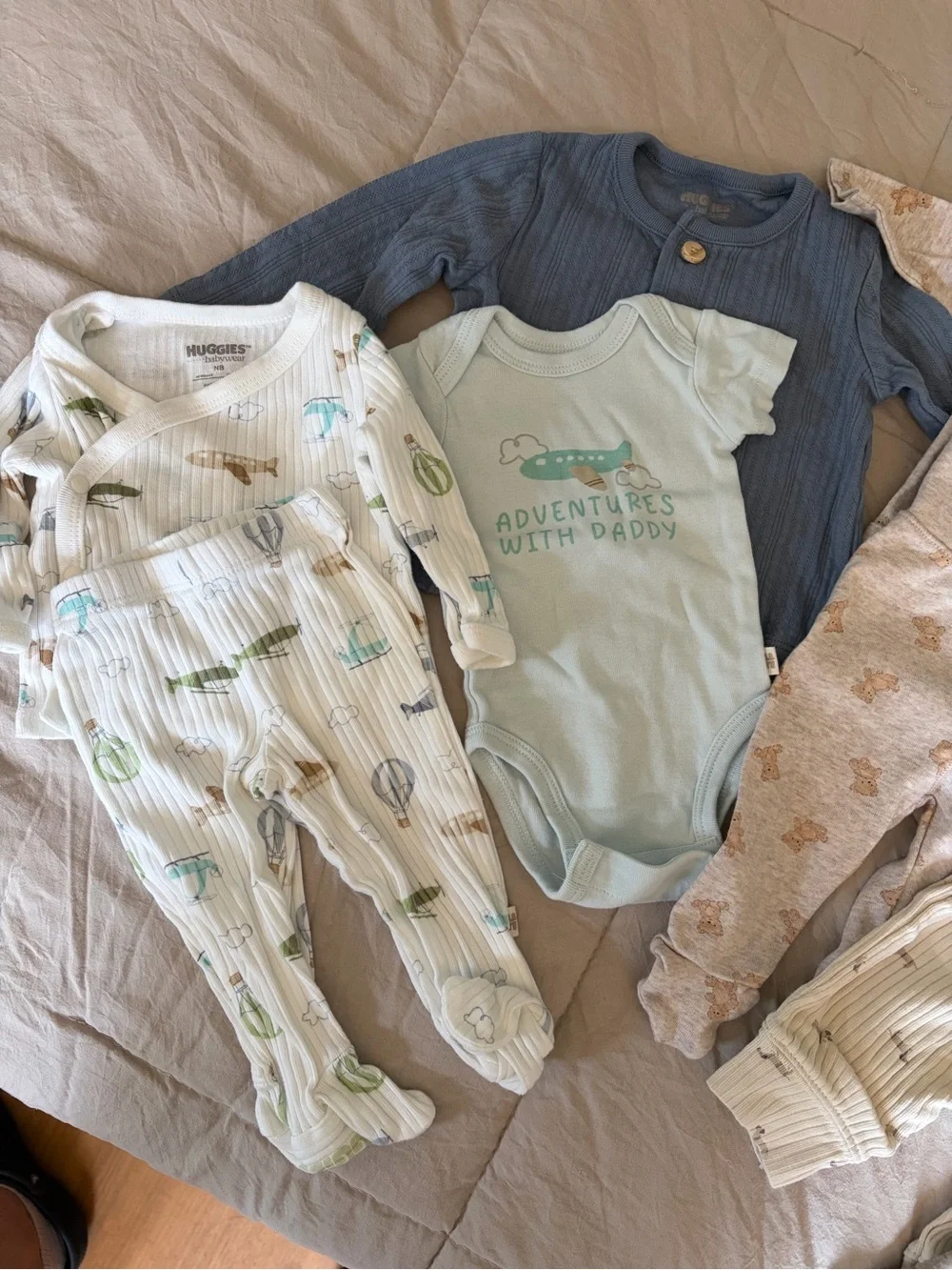 Baby Neutral Mix One-Piece and Bodysuit Set - Soft Beige & Light Blue